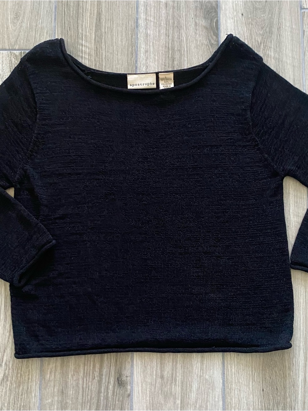 Apostrophe Black Crewneck Lightweight Knit Sweater